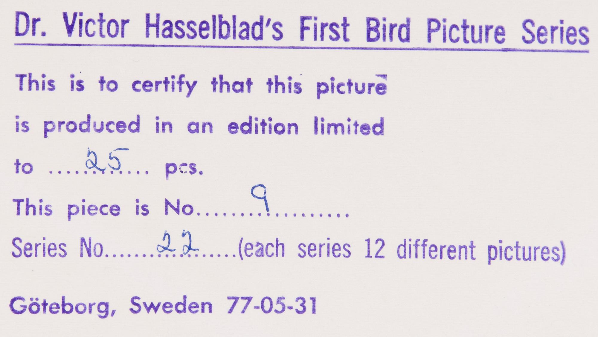 VICTOR HASSELBLAD, fotografier, 12 st, signerade, daterade och numrerade, ur serien nr 22.