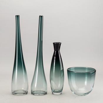 A set of four 1950:s glass pieces 'Tona' by Bengt Orup för Johansfors Glass factory, Sweden.