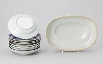 PARTI KOMPANIPORSLIN, 9 delar, mest Qianlong, Kina 1700-tal.