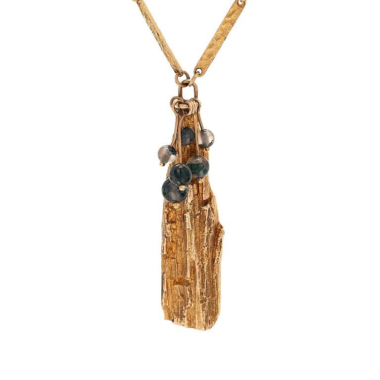 Björn Weckström, pendant, "Golden tree", 14K gold, moss agate.