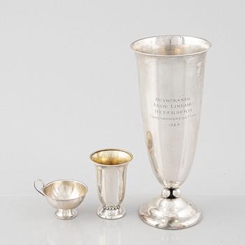 Two silver vases and a punch cup, one by W.A. Bolin, Stockholm 1929.