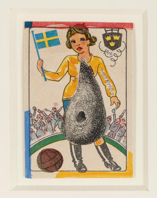 CARL OTTO HULTÉN, collage på spelkort. Signerad och daterad 1946.