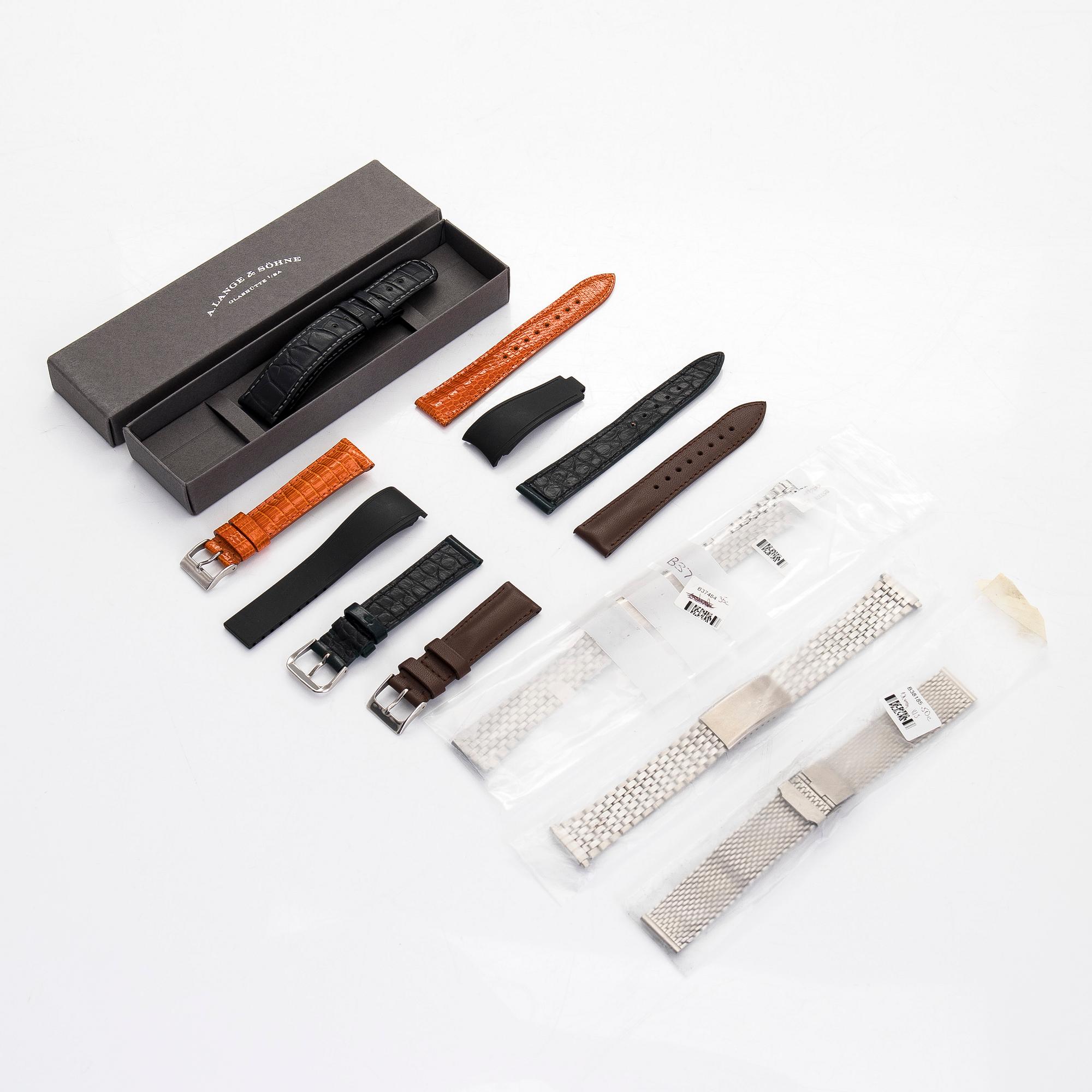 Kokoelma kellorannekkeita, 8 kpl, mm. ABP, Lange & Söhne.