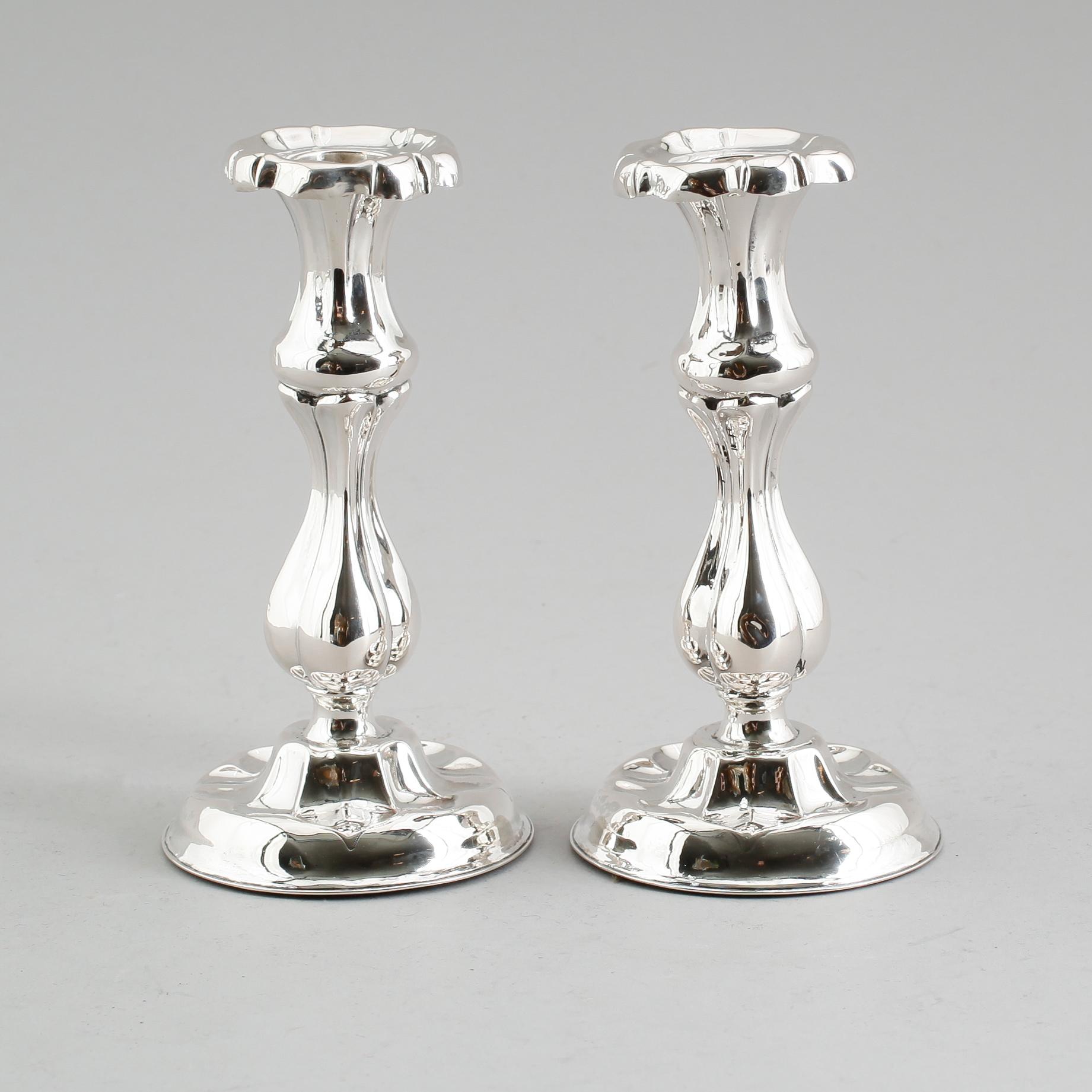 LJUSSTAKAR, 1 par, silver, svenska stämplar 1854.