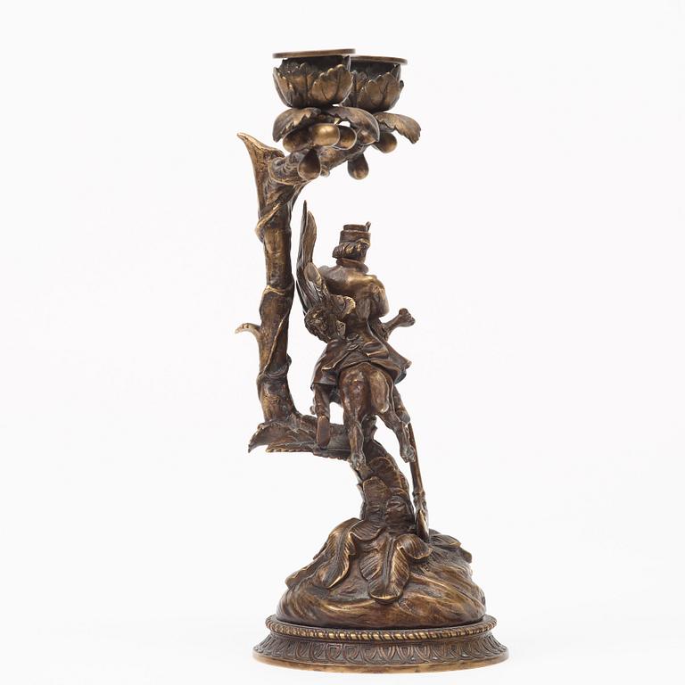 A Russian circa 1870-90 two-light candelabra by sculptor Evgeny Lanceray, founder Karl Berto.