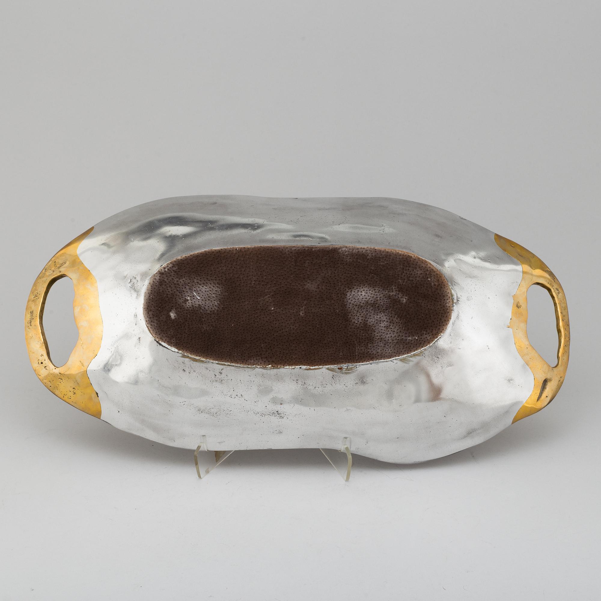 A brass and metal dish, David Marshall, not signed.