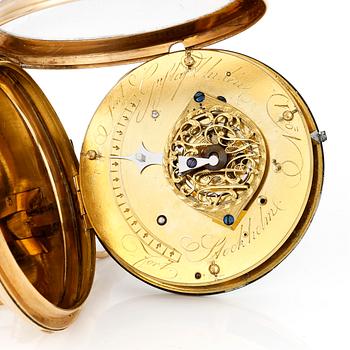 FICKUR, Gustav Undén, 18 k guld med kedja, tot vikt ca 115,6 gram.