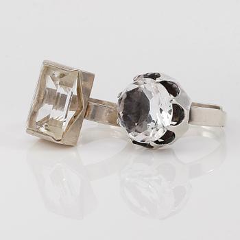 RINGAR, 2 st, sterlingsilver och bergkristall, Swedesign, 1974 och 1975.