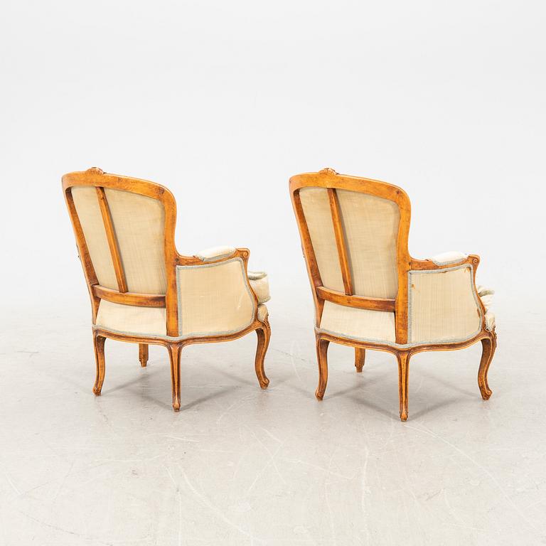 Armchairs, a pair in Louis XV style, first half of the 19th century.