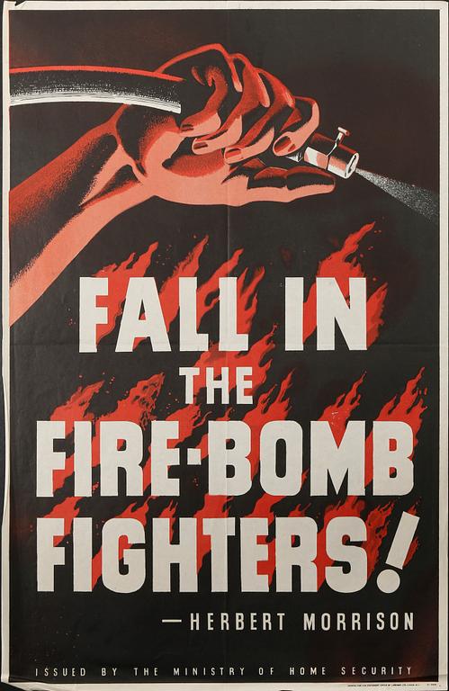 KRIGSAFFISCH, Fall in the fire-bomb fighters!, England 1940-tal.