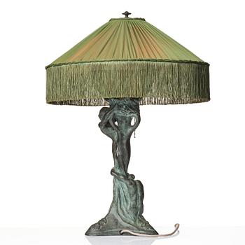 Alice Nordin, an Art Nouveau patinated bronze table lamp "Night and Morning", Herman Bergman's foundry, Stockholm, early 1900s.