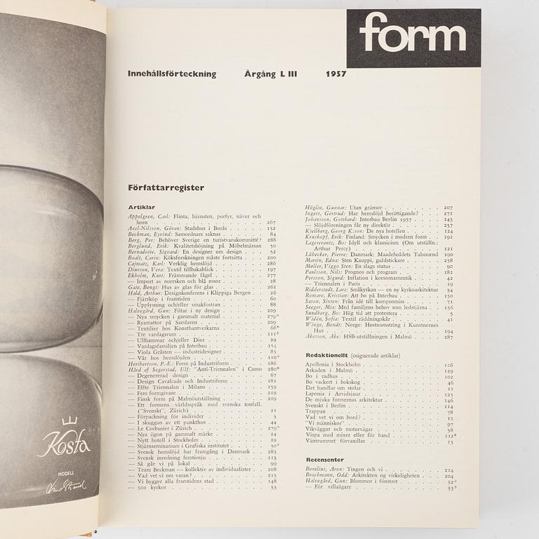 Svenska Slöjdföreningens Tidskrift, 9 band, 1955-1963.