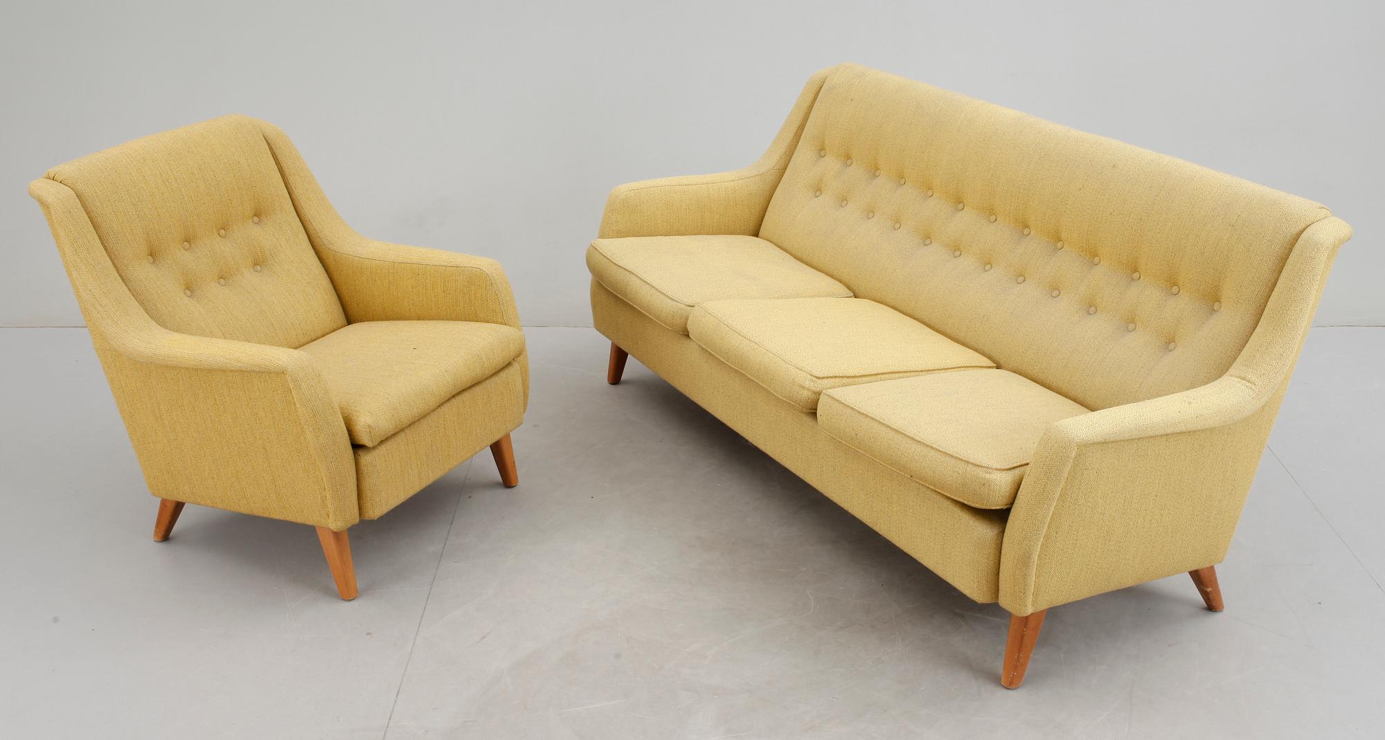 SOFFA samt FÅTÖLJ, omkring 1900-talets mitt.