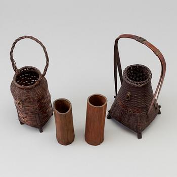 Two Japanese ikebana baskets, Meiji (1868-1912).