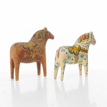 Two Dala horses, mid-20th century.