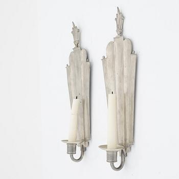 Edvin Ollers, a pair of pewter sconces, Stockholm, 1926.