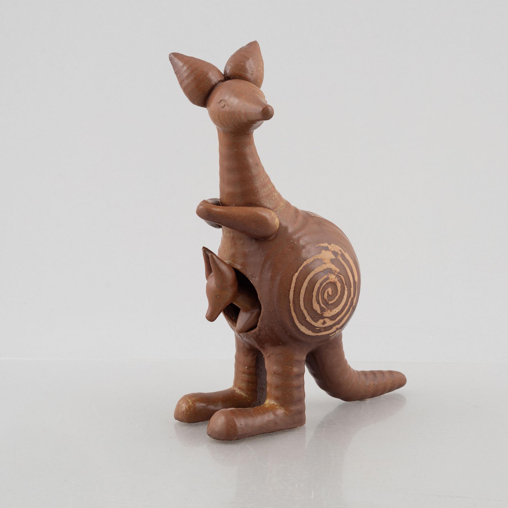 Lisa Larson, a stoneware figurine in two parts, 'Känguru', Gustavsberg, in production 1966-1979.
