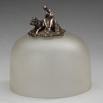 A Russian 20th century glass and silver cheese-dish cover, St. Petersburg.