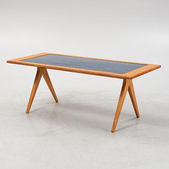 Stig Lindberg & David Rosén, an oak and enamel coffee table from Nordiska Kompaniet and Gustavsberg, 1950's.