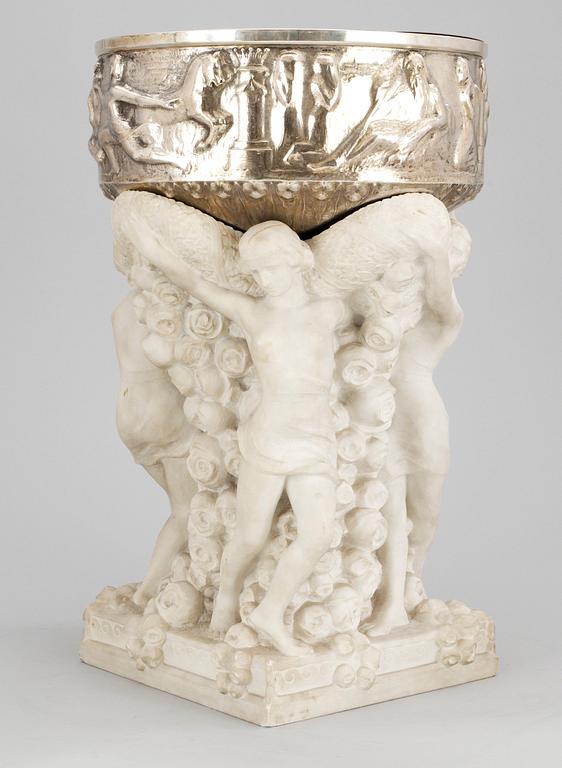 A silver and alabaster jardinière by K Anderson (silver) and Adolf Jonsson (alabaster), Stockholm 1919.