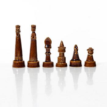 Sven Wejsfelt, a set of 33 stoneware chess pieces, Gustavsberg Studio 1964.