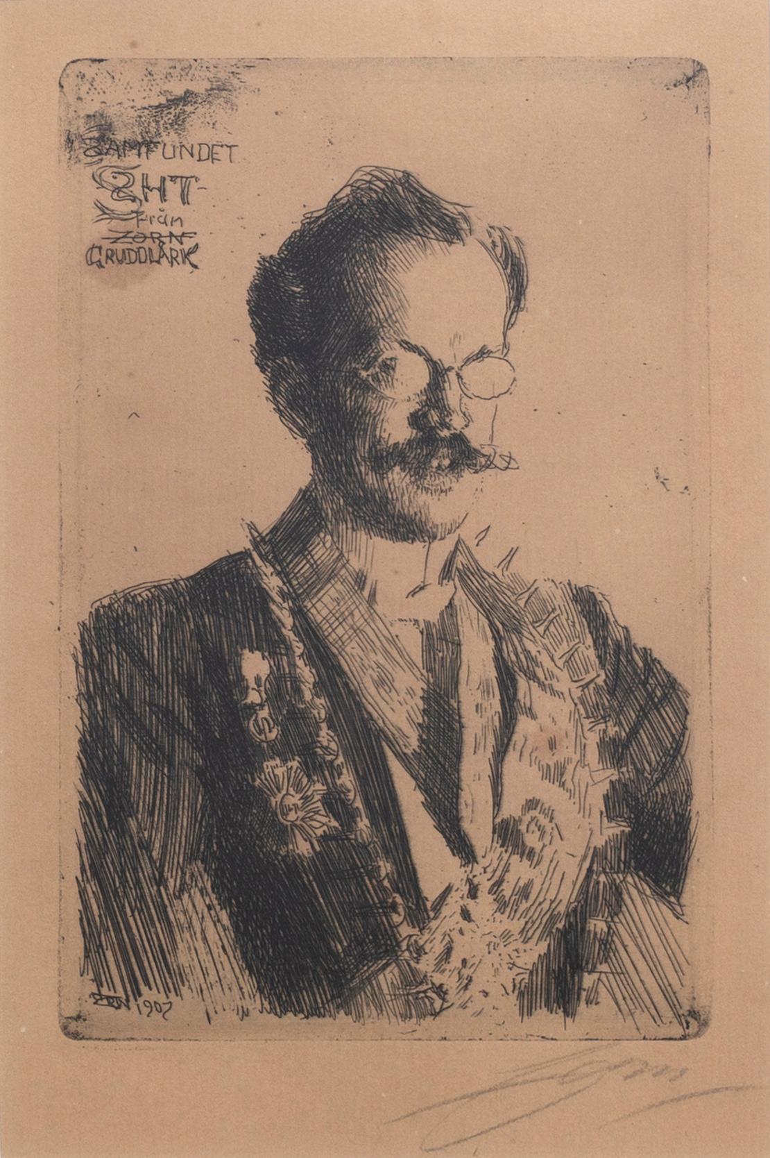 Anders Zorn, etsning, 1907, signerad.