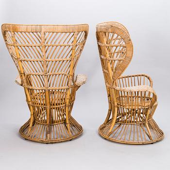 GIO PONTI & LIO CARMINATI, A pair of 'Conte Biancamano' rattan Wingback Armchairs for Bonacina, Italy.