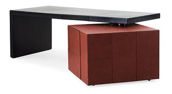 A Lella & Massimo Vignelli black and brown leather 'C.E.O Desk', Poltrona Frau, Italy.