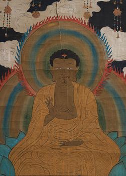 RULLMÅLNING, tusch och färg på papper. Japan, Edo period.
