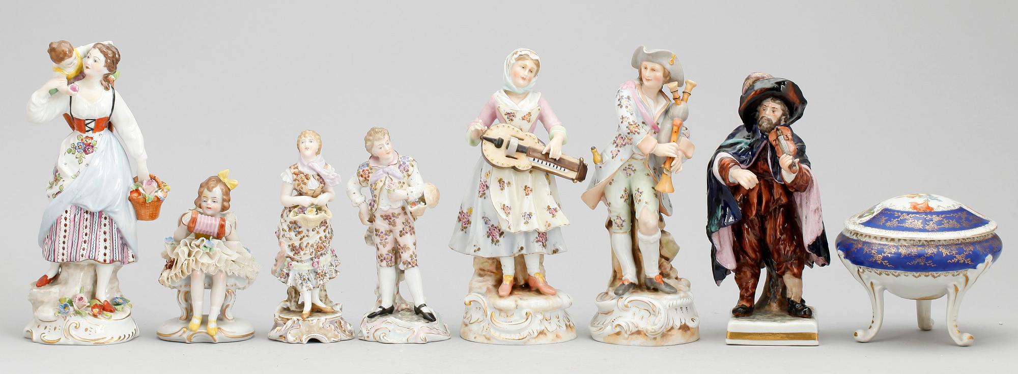 PARTI FIGURINER samt ASK, 13 delar, bland annat Scheibe-Alsbach och Plaue, 18/1900-tal.