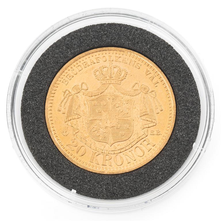 Gold coin, Sweden, Oscar II, 20 kronor, 1900.