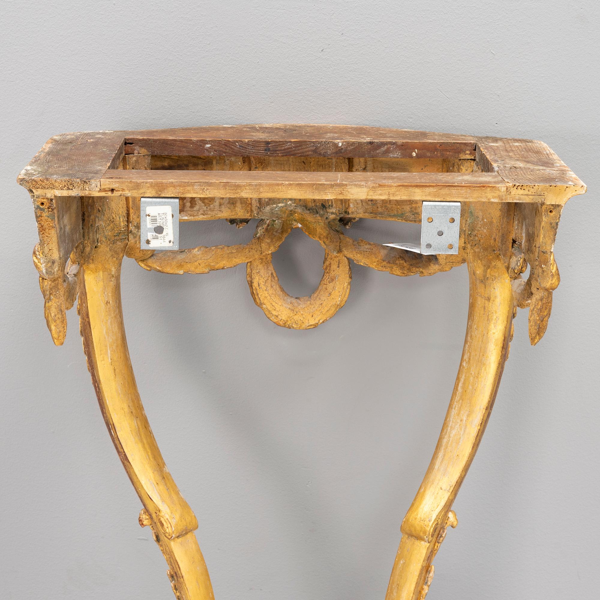 A presumably Danish Louis XVI giltwood and marble console table, late 18th century.