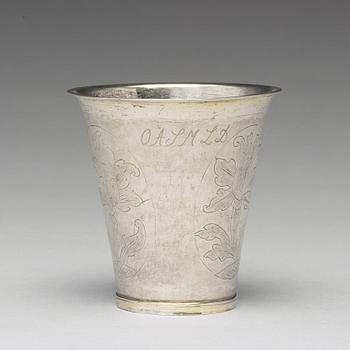 A Swedish 18th century silver beaker, mark of Casimir Friedrich Meidt, Karlskrona 1729.