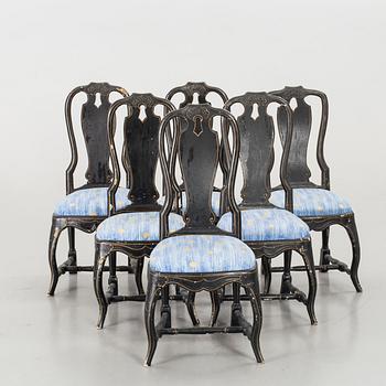 Six swedish rococo 18th century chairs.