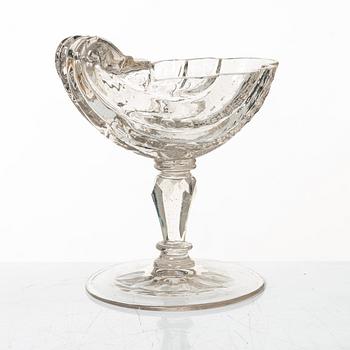 A cut glass, shell formed, bowl on facetted stem, Silesia, 18th Century.