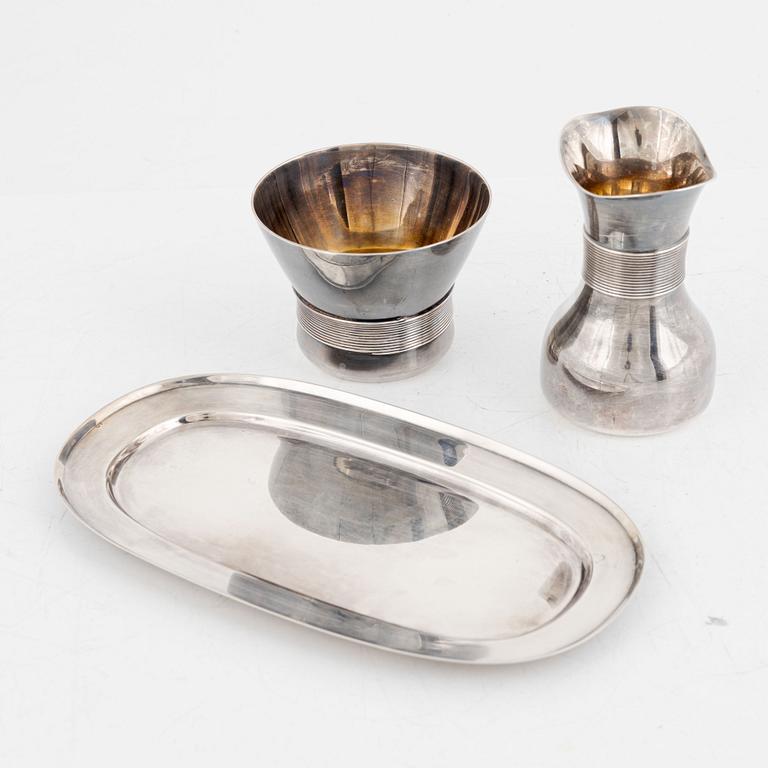 Sugar bowl, creamer, and tray, sterling silver, including pieces by KG Markströms, Uppsala 1967.