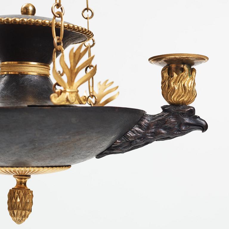 A Swedish Empire three-light hanging-lamp, beginning of the 19th century.