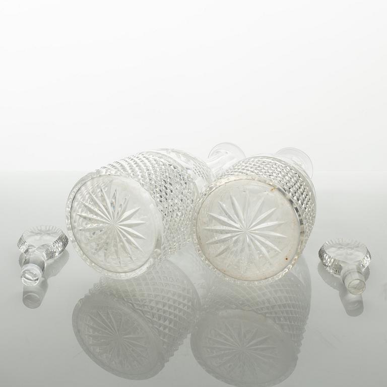 Two glass decanters, around the year 1900.