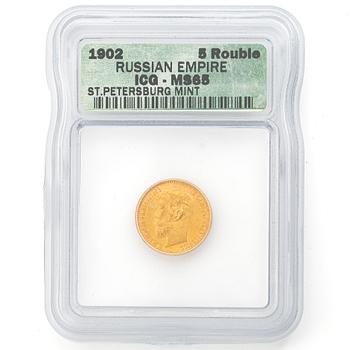 Guldmynt, Ryssland, Nikolaj II, 5 Rubel, 1902.