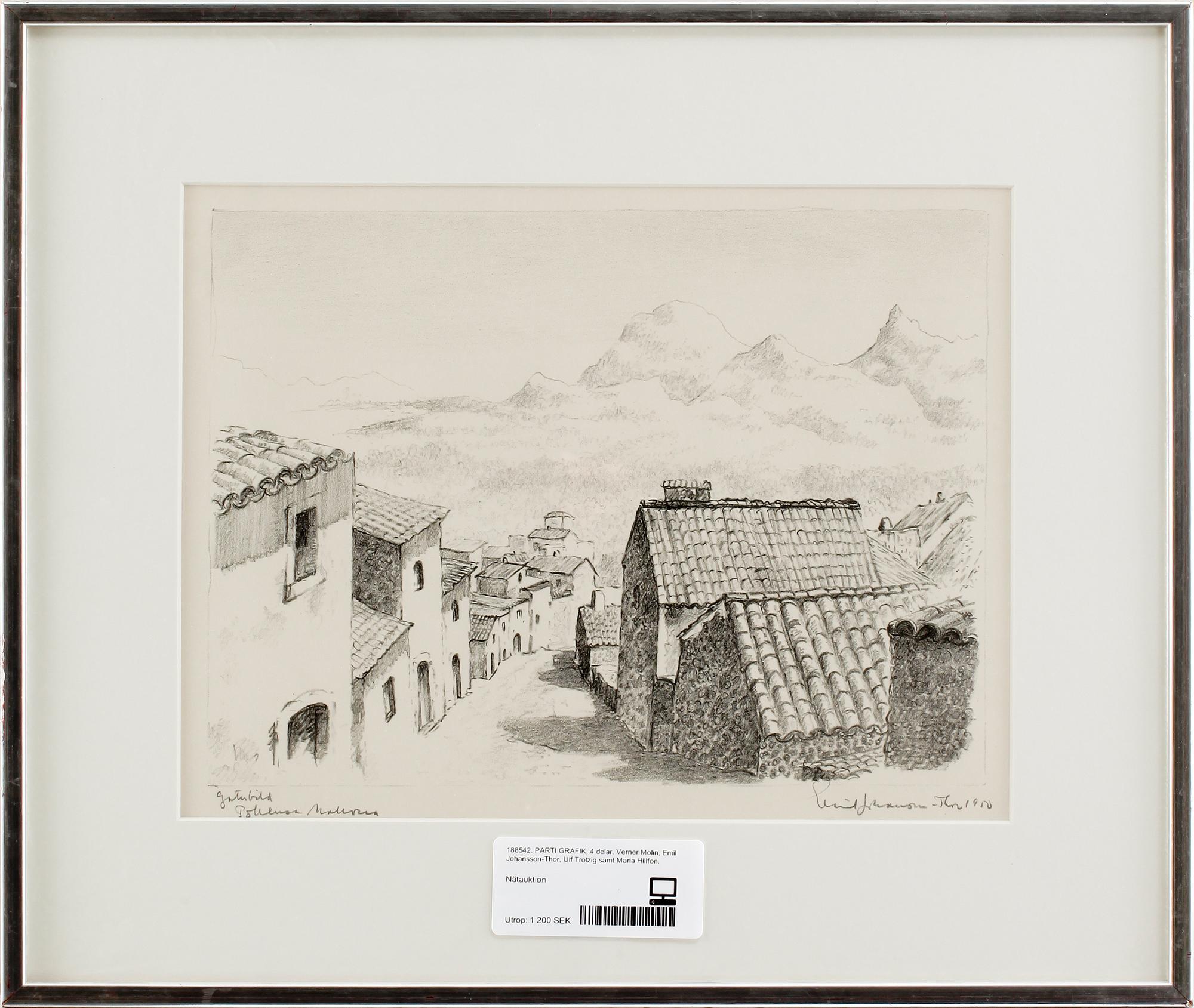 PARTI GRAFIK, 4 delar. Verner Molin, Emil Johansson-Thor, Ulf Trotzig samt Maria Hillfon.