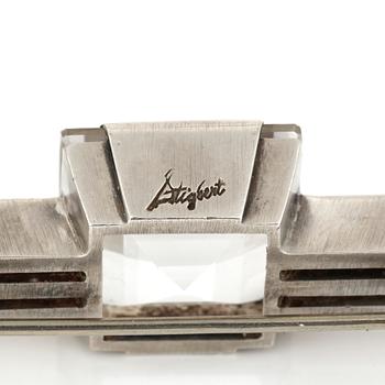 BROSCH, silver, bergskristall, ca 16,76 ct, Henribert Engelbert, Stockholm 1942. Total vikt ca 16,71 g.