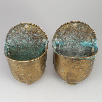 Two 19th century brass holy Water bowls.