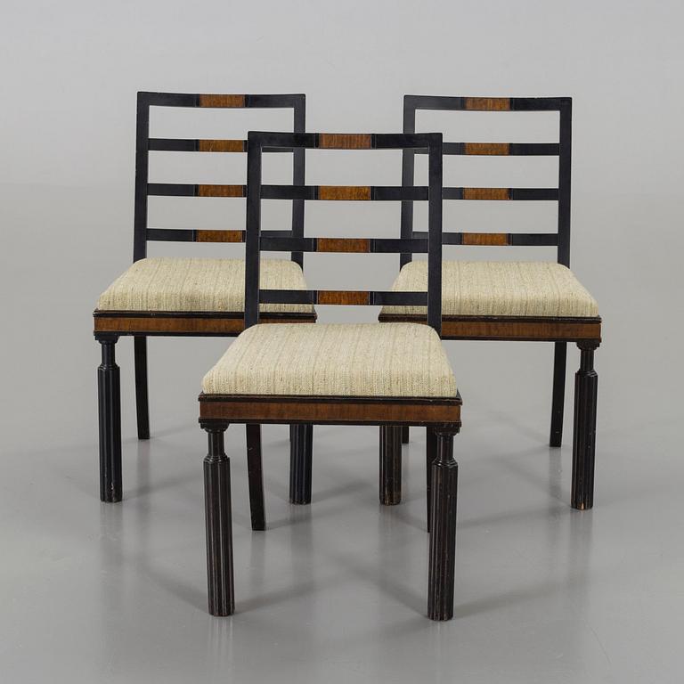 Three swedish art deco chairs, about 1930.