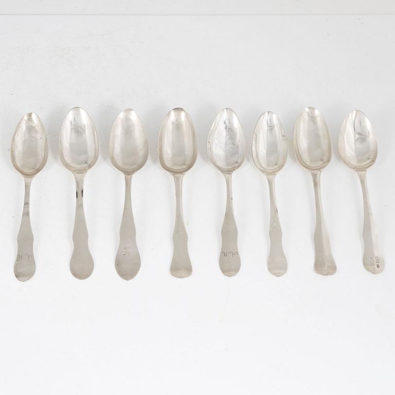 Eight Swedish Silver Spoons, 18-19th Century.