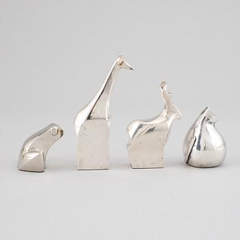 Gunnar Cyrén mfl, figuriner, 4 st, silverpläterad zink, Dansk Designs, Japan.