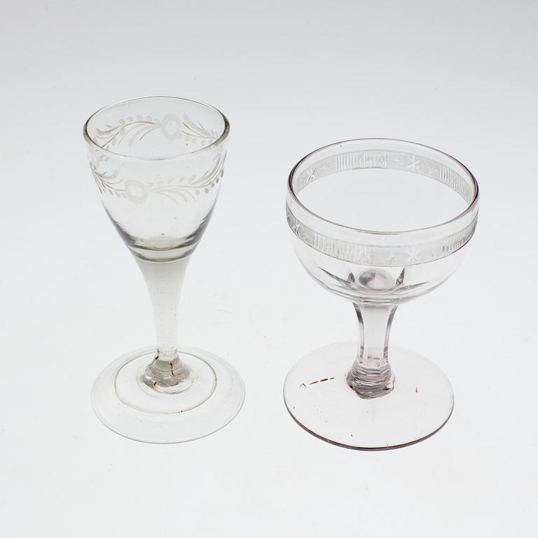 TWO WINE GLASSES, 18th/19th century.