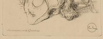 CARL LARSSON, etsningar, 2 st. En signerad i plåt.