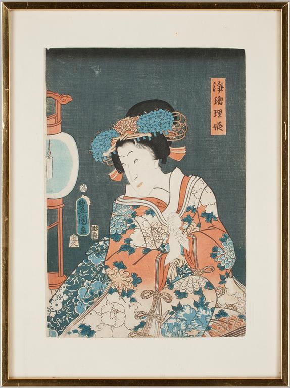 KUNISADA TOYOKUNI III (KOCHORO), träsnitt , 3 st, 1800-tal.