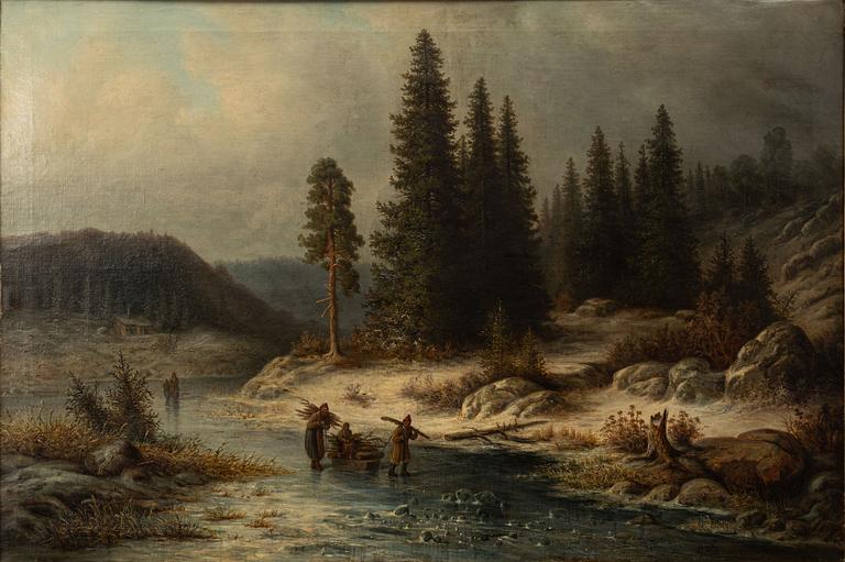 Lars Gustaf Kinmansson, Winter Landscape with Wood-Gathering Family.