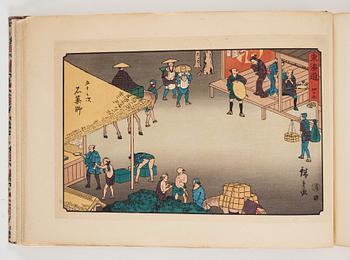 An album with Japanese woodblock prints after Ando Utagawa Hiroshige (1797-1858), mid 20th Century. (37 prints).